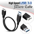 USB 3.0 A Male to Micro B Male cable, commonly used for connecting portable external hard drives and other USB 3.0 peripherals. .