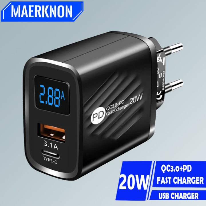 PD 20W USB Charger Fast Charging Quick Charger 3.0 Mobile Phone Adapter For iPhone Samsung Xiaomi Huawei Digital Display Charger