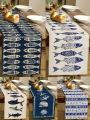 1pc Fish Pattern Table Runner, Ocean Theme Home Decor Party Supplies, Room Decor Suitable For Kitchen Decoration.