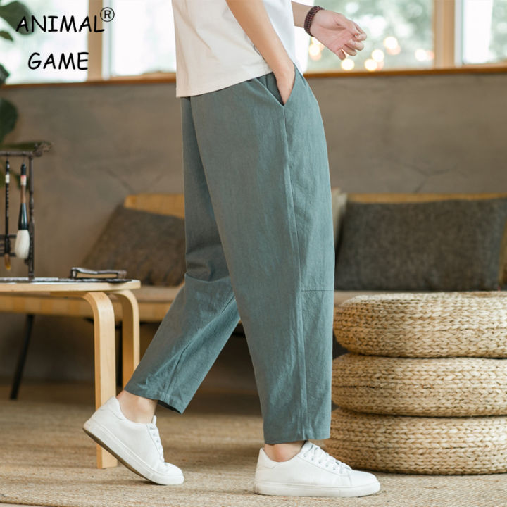 Men's Trousers Cotton Linen Fashion Casual Pants Solid Color Breathable ...