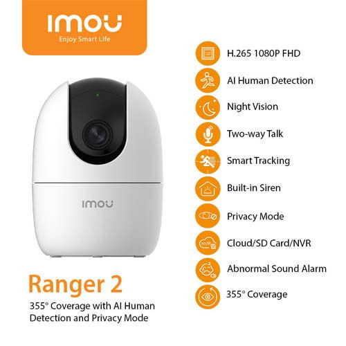 Imou RANGER 2 | 3MP 2K Indoor Smart Security WI-FI IP camera | Pan & Tilt for 360° Coverage | Human Detection | Smart Tracking | Night Vision | Privacy Mode