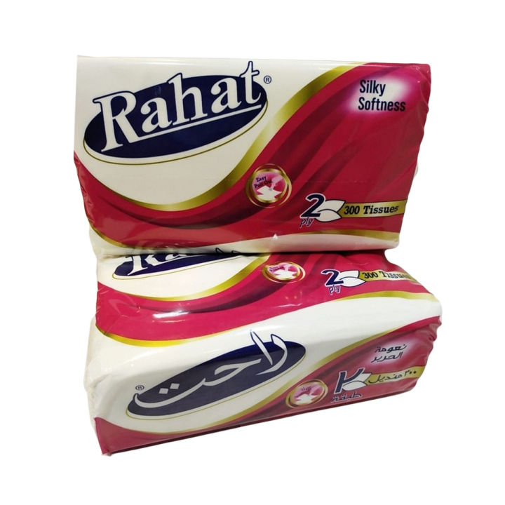 One Pack Rahat Silky Soft 2-Ply Tissues Pack of 1 300 Sheets Each Ultra-Soft and Absorbent Ideal for Home Office and Car Use Premium Facial Tissues for Daily Use Hypoallergenic and Gentle on Skin Convenient and Hygienic Paper Solution Perfect for Skin