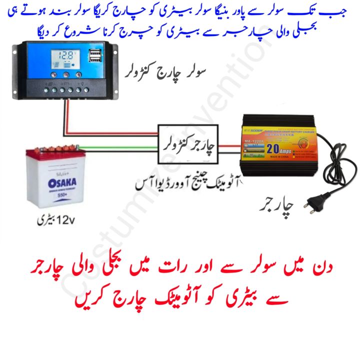 Automatic Battery Changeover 20A Auto switch between Solar and Charger. Day Time Charge battery With Solar and Night time charge battery with 220V Charger Customize Ampere Available