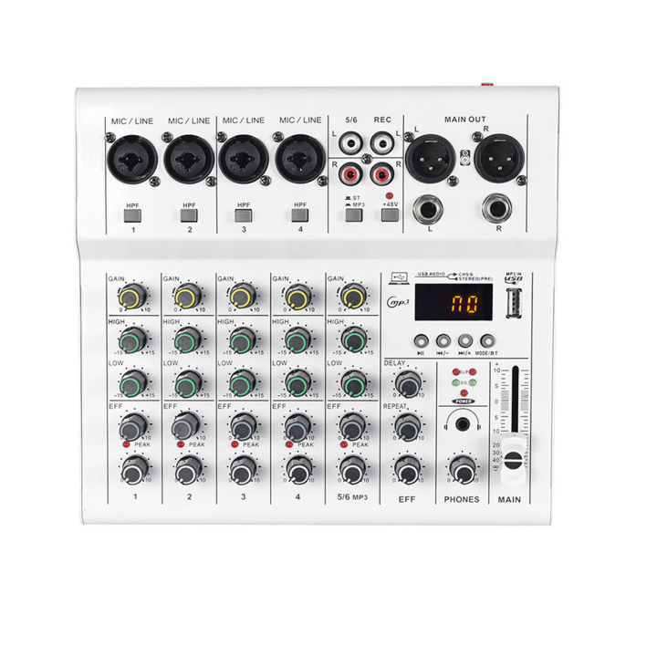 6 Channel Mini Sound Mixer DJ Controller with BT MP3 Player 48V Phantom ...