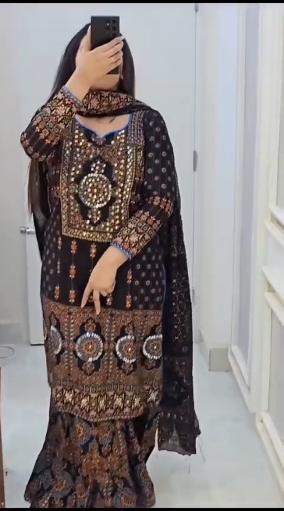 New Exclusive Linen Ready Made Skin Print Garara Dress Three Piece for Girls/Women