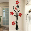Red and Black Butterfly Vase Wall Art, Premium MDF and Acrylic Home Decoration, Extra Large 12x32 inches, Modern 3D Floral Design. 