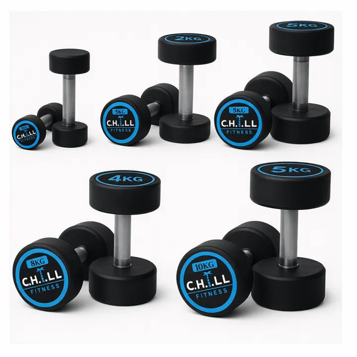 CHILL FITNESS Rubber Coated Dumbbells with Metal Handles| Dumbbell| Anti Slip Metal Handles| Fitness Home Gym Exercise Dumbbels 1kg, 2kg, 3kg, 4kg, 5kg, 6kg, 7kg, 8kg,10kg Single piece Buy pair add to cart 2