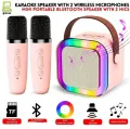 K12 Wireless Mic With Speaker - Single / Double RGB 7 Colour Dancing Light Karaoke Mic With Portable Bluetooth Microphone For Recording With Speaker Bluetooth wireless speaker and microphone 3 in 1 USB/AUX/SD Card Slot Karaoke Handheld Microphone. 