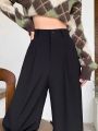 Women Fashion Suit Pants Lady Breathable Baggy High Waist Wide Leg Trousers Lady Straight Leg Gray Classic Office Long Pants.