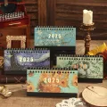 1 pc 2025 Vintage Painting Coil Desk Calendar With Memo Notes Tabletop Flip Schedule Monthly Calendar For Home Office School. 