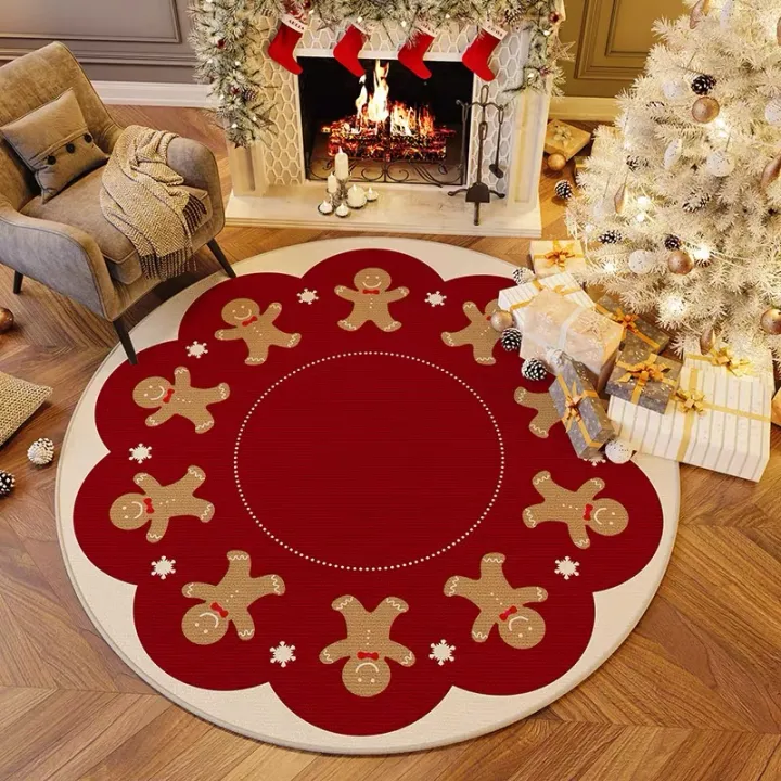 VIKAMA%20Christmas%20Red%20And%20White%20Round%20Carpet%20With%20Three-Dimensional%20Embroidery%20For%20Anti-Slip%20Short%20Pile%20Festive%20Decoration%20-%20Image%203
