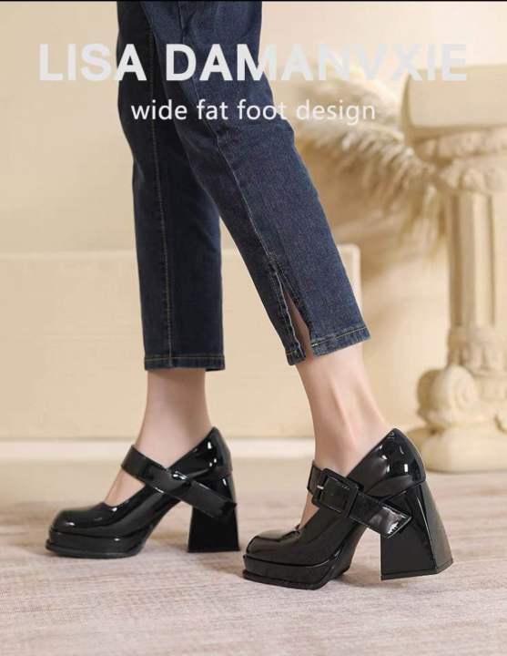 Retro%20Mary%20Jane%20Shoes%20Square%20Toe%20Japanese%20Style%20Jk%20Small%20Leather%20Shoes%20Women's%20High%20Heels%20Chunky%20Heel%20Single%20Strap%20Lolita%20Shoes%20-%20Image%203