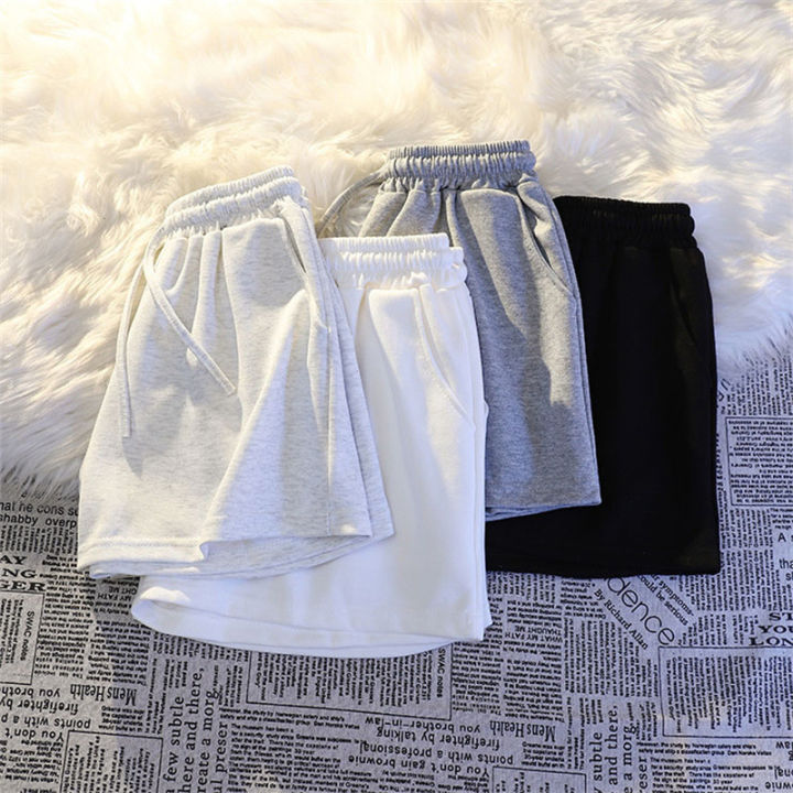 Summer Women Casual Shorts High Waist Loose Fit Drawstring Waist Solid Color Hot Pants