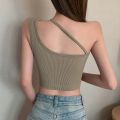 Women's Sleeveless Crop Tops Padded Top Tube Soft Tank Tops One Shoulder Strappy Tees Ribbed Crop Top Basic Crop. 