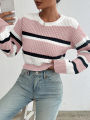 2024 autumn and winter hot sale new acrylic loose drop shoulder round neck color matching knitted long sleeve ladies sweater.