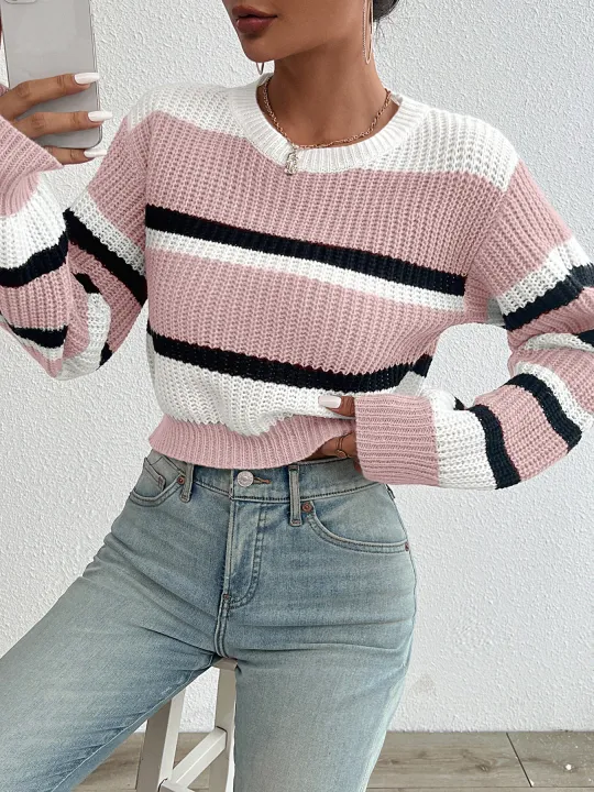 2024%20autumn%20and%20winter%20hot%20sale%20new%20acrylic%20loose%20drop%20shoulder%20round%20neck%20color%20matching%20knitted%20long%20sleeve%20ladies%20sweater%20-%20Image%205