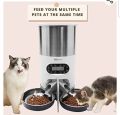Automatic Stainless Steel Pet Cat Feeder Two-Way Splitter and Double Bowls Dog Feeder Food Dispenser Voice Recorder, Battery and Plug-in Power by U.S. Solid. 