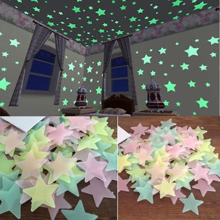 100pcs Fluorescent Glow in the Dark Stars Wall Stickers for Kids Rooms