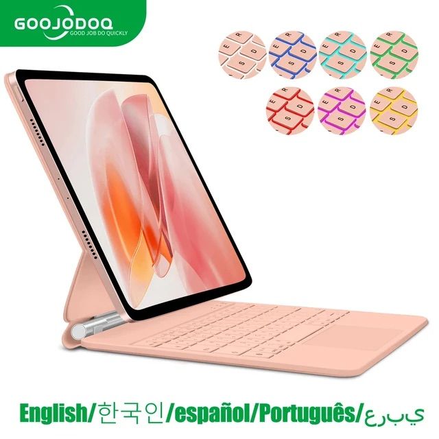 GOOJODOQ Magnetic Keyboard for iPad Air 11-inch (M2) 2024 & iPad Pro 11 inch (4th/3rd/2nd/1st) Gen 2022,iPad Air 5th/4th Gen 10.9",Click-Anywhere Trackpad with 7 Color Backlit Floating Keyboard light pink