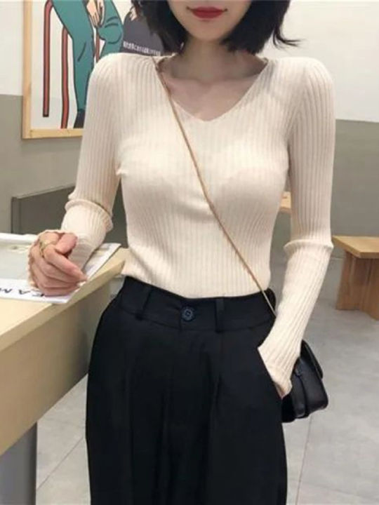 2026%20Autumn%20Winter%20Women%20Solid%20Rib%20Knit%20V%20Neck%20Stripe%20Pull%20Sweater%20Femme%20Long%20Sleeve%20Pullover%20Jersey%20Tops%20Fashion%20Clothes%20Y2k%20-%20Image%205