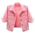 Women Denim Jacket Spring Autumn Short Coat Pink Jean Jackets Casual Tops Purple Yellow Purple Blue Loose Tops Lady Outerwear. 