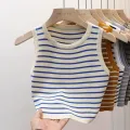 Summer Spring Striped Tank Tops Women Sleeveless Knitted T-Shirts Crop Tops Female Elastic Slim Casual Vests Pullover Camis. 