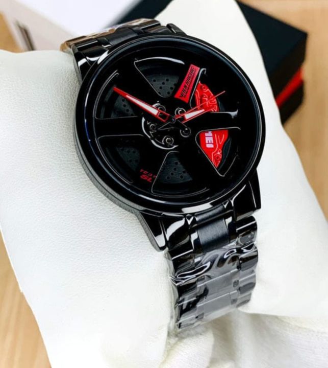 Car Rim Watch Custom Non rotating Car Rim Men's Watches Car Wheel non rotating Rim Hub ...