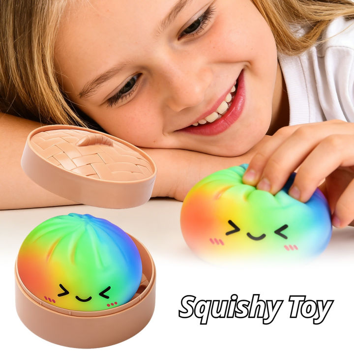 Needoh Rainbow Bun Squishy Toy Slow Rising Stress Relief Cute Simulation Shape Portable Pressure Toy For  Office Relaxation
