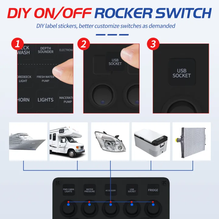 DaierTek%205%20Gang%20Boat%20Switch%20Panel%20Waterproof%20Car%20Switch%20Panel%202.4A%20Dual%20USB%20Port%2012V%20Outlet%20Digital%20Voltmeter%20Blue%20LED%20For%20Auto%20-%20Image%204