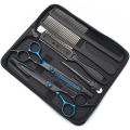 Hair Scissors 6" Japan Stainless Hairdressing Scissors Blue Hair Scissors Barber Shop Thinning Scissors Haircut Set Comb C1001.