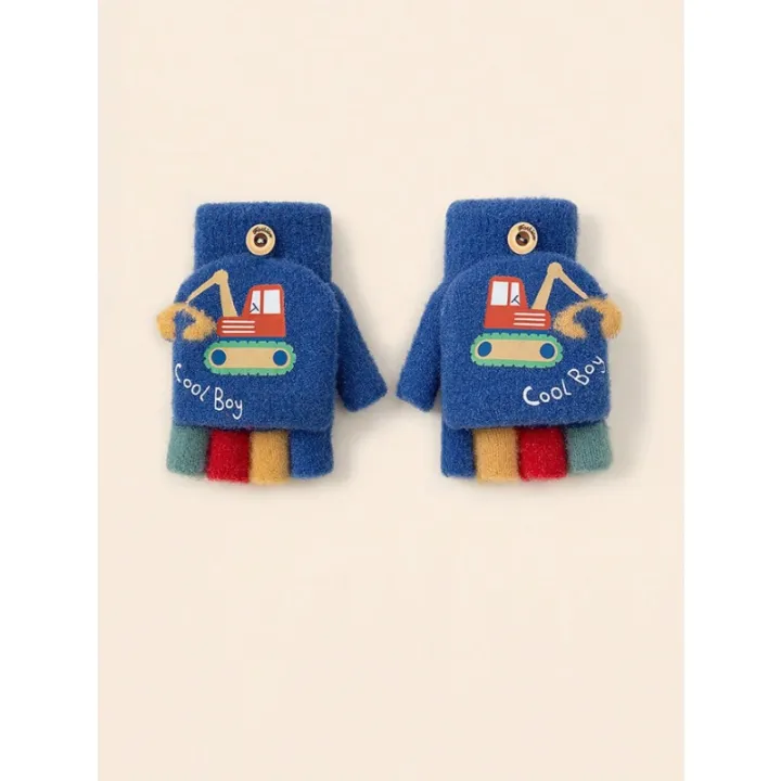 1%20Pair%20Kids%20Boys%20Girls%20Cartoon%20Excavator%20Half%20Finger%20Flip%20Cover%20Winter%20Warm%20Gloves,%20Toddler%20Outdoor%20Knitted%20Cold-Proof%20Mittens%20-%20Image%203