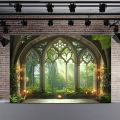 1 piece of Gothic forest, Gothic cathedral window polyester fiber photography background, decorative banner. 