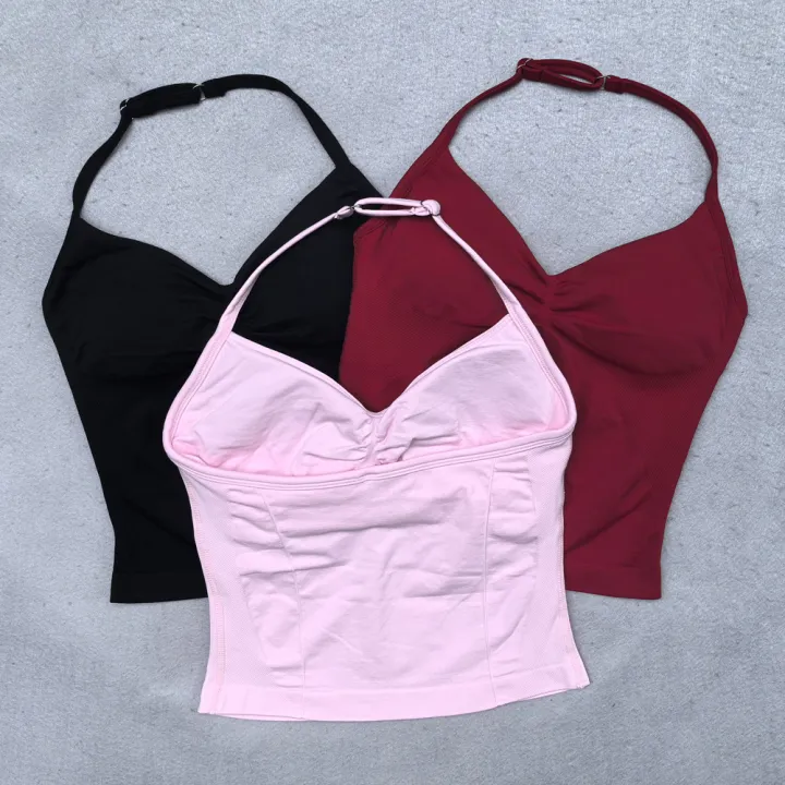 New%20Seamless%20Yoga%20Set%20Women%202Pcs%20Padded%20Halter%20Tank%20Top%20Scrunch%20Butt%20Lifting%20Gym%20Shorts%20Set%20Summer%20Sportswear%20Workout%20Clothes%20-%20Image%204