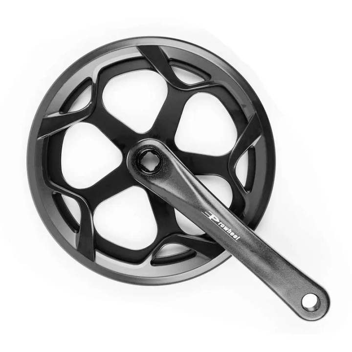 Prowheel E Bike/ Bike Crankset 1 Piece/Single 48T Steel Chainring with Double Chain Cover 170mm Aluminium Alloy Arm for Single Speed and 6/7/8 Speeds Electric Bike,Bicycles, Folding Bicycle 3P rowheel 三