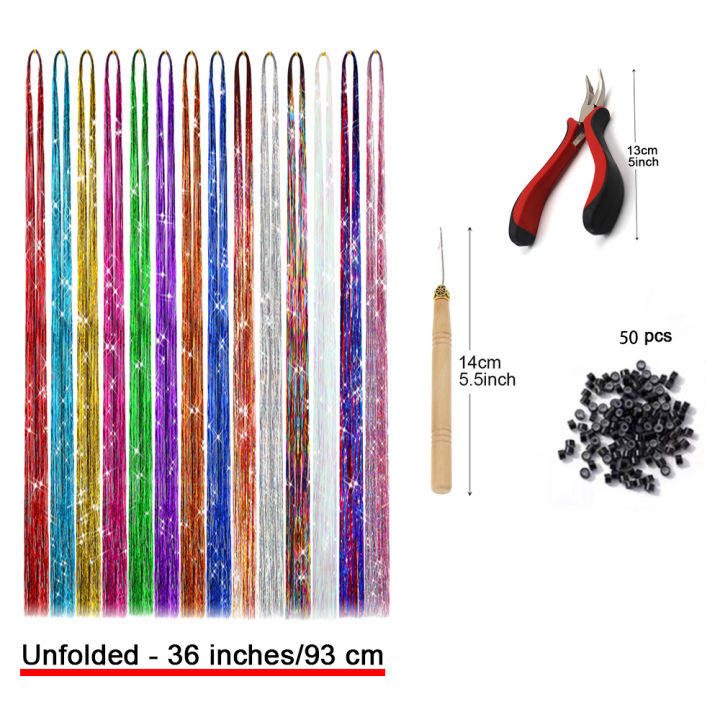 Hair%20Tinsel%20Kit%20With%20Tools%20200%20Strands%20Glitter%20Tinsel%20Hair%20Extensions%20Heat%20Resistant%20Highlights%20Sparkling%20Fairy%20Hair%20For%20Women%20-%20Image%202