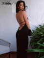 Nibber Dress Trendy Women Solid Color Halter Backless Slit Bag Hip Slim Dress Female 2025 Summer Hot Sale Simple Vestidos.