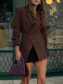 Women Fashion Solid Blazer Lapel Slim Double Breasted Long Suit Coat Female Wild Office Lady Commute Woman Outercoat Top.