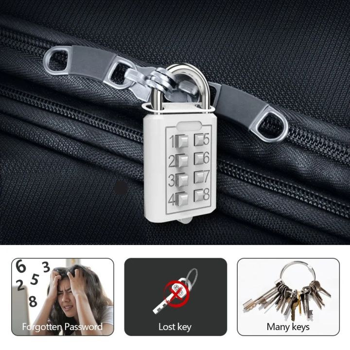 8-digit%20Combination%20Outdoor%20Button%20Waterproof%20Fixed%20Random%20Code%20Padlock%20Zinc%20Alloy%20Luggage%20Travel%20Smart%20Lock%20With%20Key%20Anti-theft%20-%20Image%202
