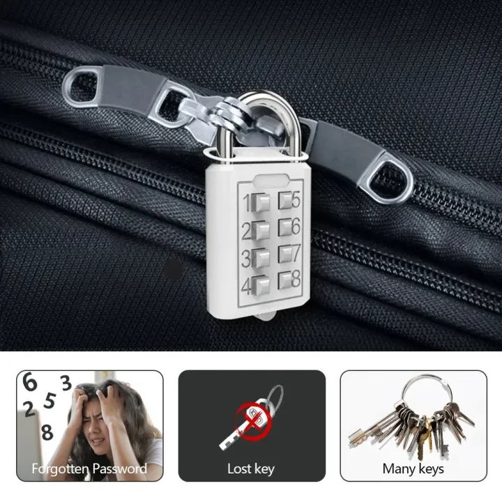 8-digit%20Combination%20Outdoor%20Button%20Waterproof%20Fixed%20Random%20Code%20Padlock%20Zinc%20Alloy%20Luggage%20Travel%20Smart%20Lock%20With%20Key%20Anti-theft%20-%20Image%202