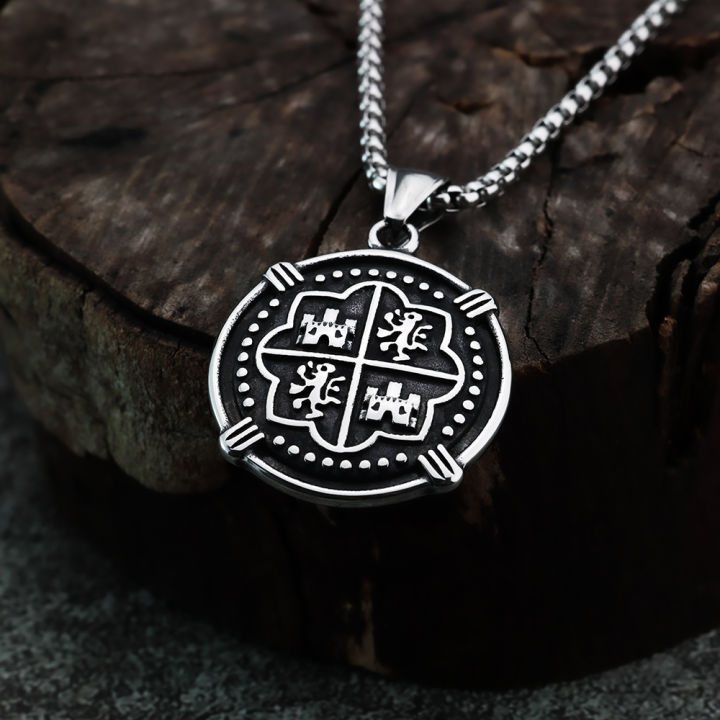 Spanish%20Treasure%20Map%20Personalized%20Shield%20Men's%20Pendant%20Stainless%20Steel%20Men's%20Jewelry%20-%20Image%204