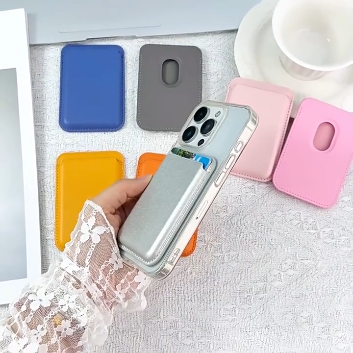 Magnetic Universal Leather MagSafe Wallet Card Holder Strong Hold Card Pocket for Iphone Samsung Xiaomi OPPO Motorola Google
