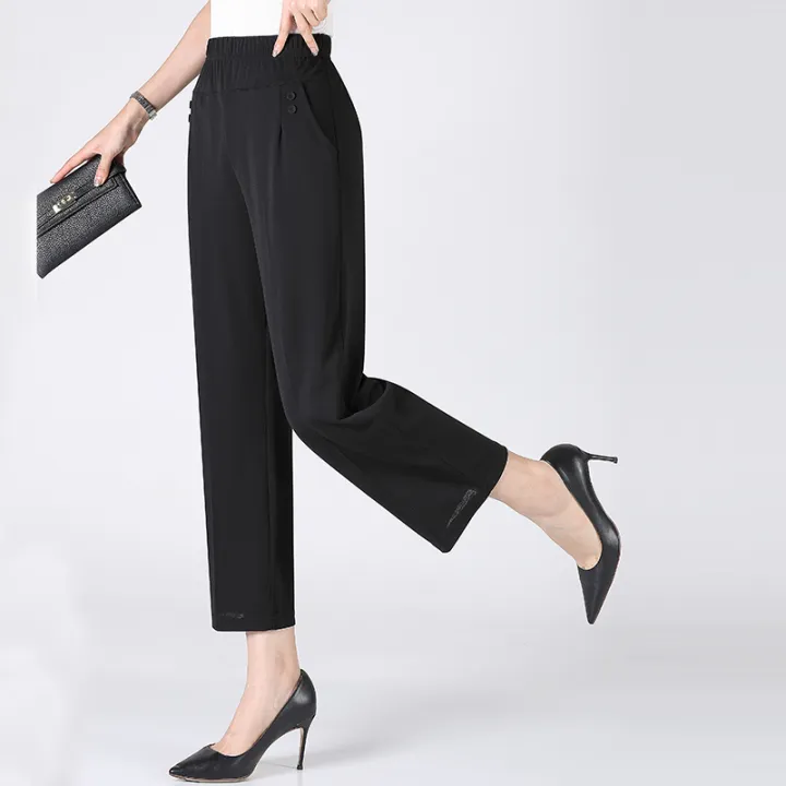 Summer%20Thin%20Breathable%20Elastic%20Pants%208XL%20Women's%20Solid%20Color%20High%20Waisted%20Loose%20Casual%20Pants%20Middle-aged%20Elastic%20straight%20leg%20-%20Image%204