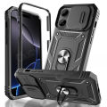 Case For iPhone 16 15 14 Pro Max 13 12 11 Pro Plus 360 Full Body Rugged Protective Slide Camera Stand Protection Ring Cover.