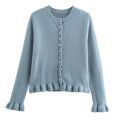 HXAO Sweater Cardigans Ruffle Long Sleeve Knitted Cardigan For Women Autumn Bolero Knitwears Button-Down Bluey Gray Cardigan. 