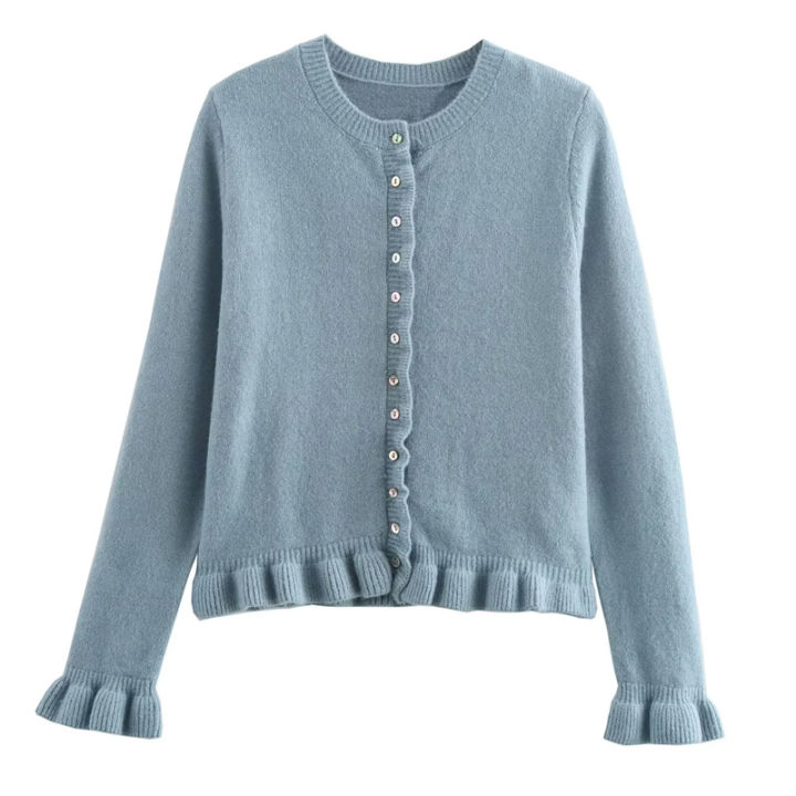 HXAO%20Sweater%20Cardigans%20Ruffle%20Long%20Sleeve%20Knitted%20Cardigan%20For%20Women%20Autumn%20Bolero%20Knitwears%20Button-Down%20Bluey%20Gray%20Cardigan%20-%20Image%202
