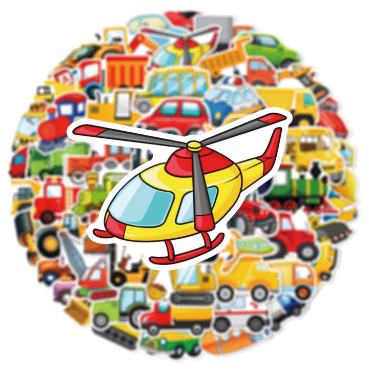 60%20Pcs%20Cartoon%20Engineering%20Vehicle%20Transportation%20Sticker%20Helmet%20Decoration%20Waterproof%20Sticker%20-%20Image%204