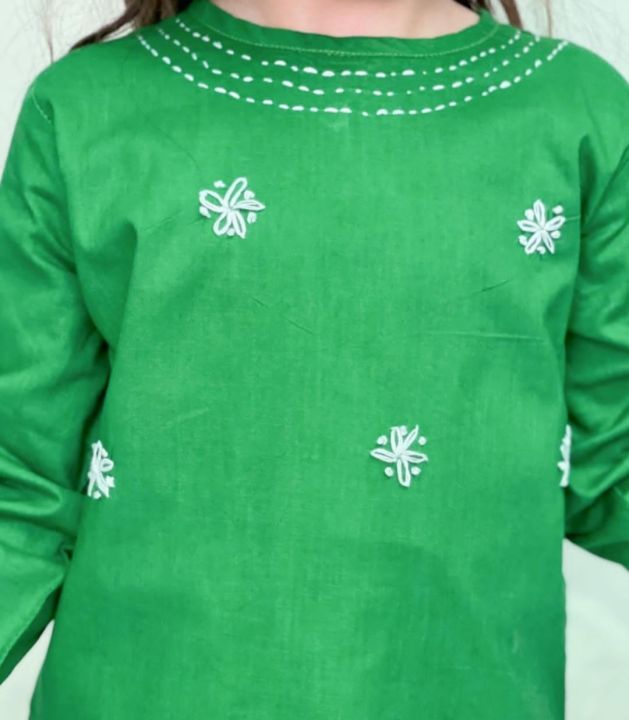14%20august%20dress%20%7C%20Hand%20embroidered%202-piece%20set%20%7C%20Green%20and%20white%20dress%20%7C%20Independence%20Day%20dress%20%7C%20summer%20cotton/lawn%20dress%20for%20baby%20girls%20-%20Image%205
