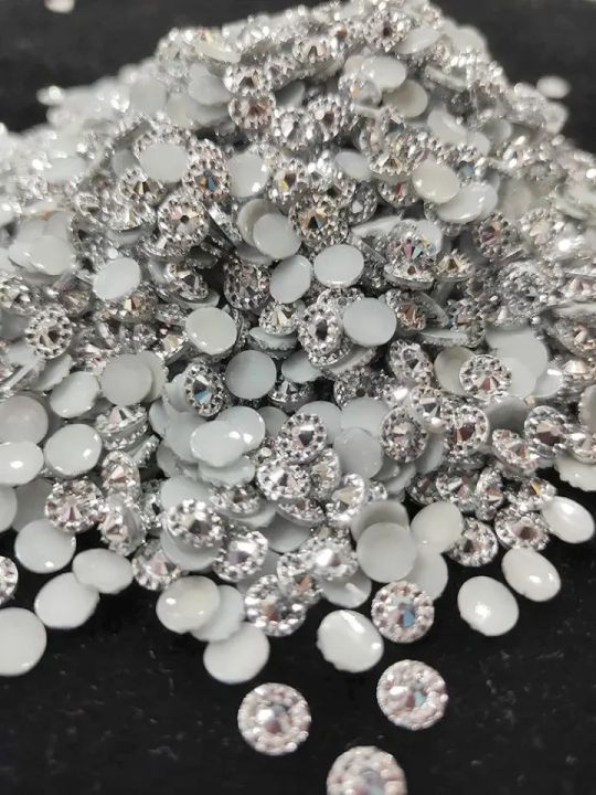 5 gm Unikart 5mm Flower Chakri Silver Colour Crystal Kundans Chandla Resin Beads Moti Puti Stone for Art & Craft, Jewellery Making, Bangles,