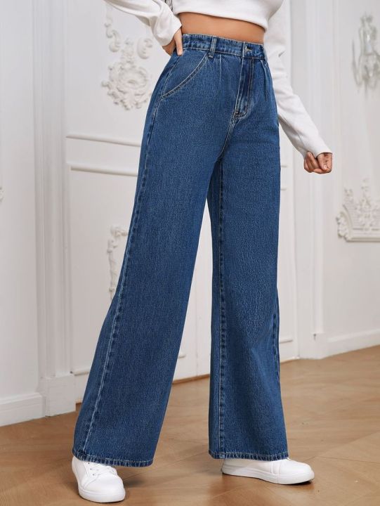 Baggy Denim Dark Blue Jeans For Women And Girls All Seasons - Main Image