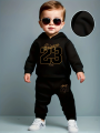 Baby boy long sleeved size 23 digital pattern fleece long sleeved hooded sweatshirt+long pants two-piece set suitable for casual. 